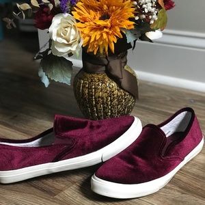 Old Navy Wine Velvet Slip On Sneakers with Sherpa Lining- Womens 7.5